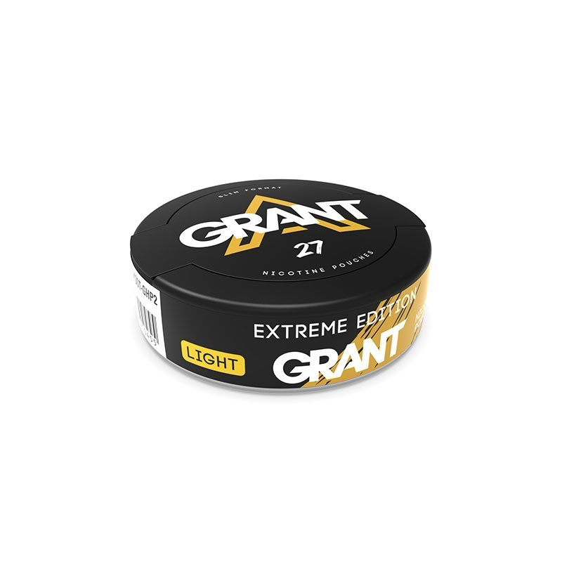 Grant Nicotine Pouches Extreme Light 4mg/g - Σακουλάκι νικοτίνης με πιο δυνατή, μακράς διαρκείας και δροσερή γεύση που μπορείτε να πάρετε από το Grant. Αυτή η έκδοση είναι απλά ακραία!. To κάθε κουτάκι περιέχει 27 τεμάχια.