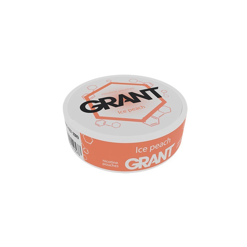 Grant Nicotine Pouches Ice Peach 20mg/g - Σακουλάκι νικοτίνης με δροσερή γεύση ροδάκινο και μέντα. Αυτή η έκδοση είναι απλά ακραία!. To κάθε κουτάκι περιέχει 27 τεμάχια.