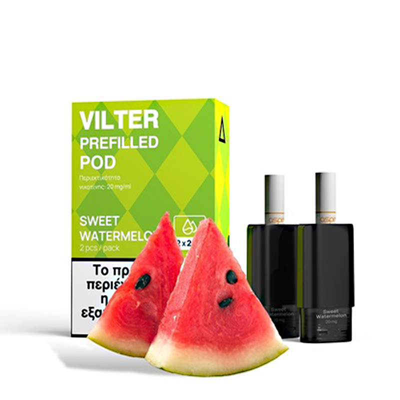 Aspire Vilter Prefilled Pod Sweet Watermelon 20mg 2x2ml -   Προγεμισμένα Pod για το Vilter,Vilter S και Vilter Fun με γεύση γλυκό καρπούζι.  Ιδανική πρόταση για το καλοκαίρι σου!